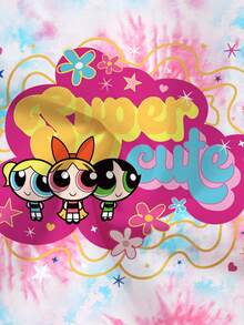THE POWERPUFF GIRLS X SHEIN Young Girl Letter Cartoon Print Casual Everyday Short Sleeve T-Shirt - White - View 6