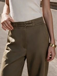 Anewsta Women's High Waist Straight Leg Suit Pants With Decorative Belt - Olive Green - View 2