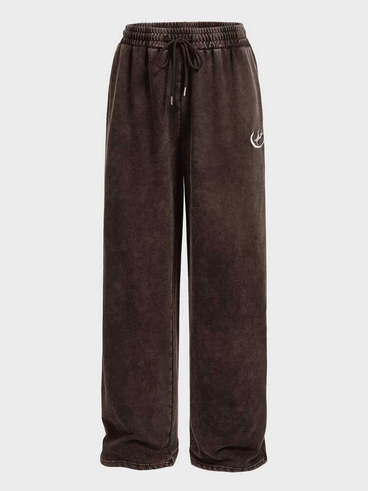 Athstrex Men's Spring/Autumn Casual Loose Fit Plus Size Black Sweatpants With Snowflake Embroidery And Elastic Waist, Pocket, Sports, Streetwear - Coffee Brown - View 4