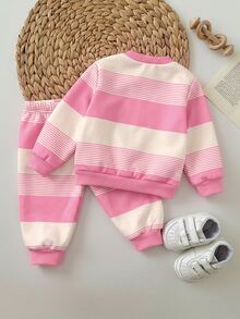 SHEIN Newborn Baby Letter & Floral Print Long Sleeve Top And Pants Casual Everyday Set - Pink - View 2