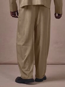 Musero Pleated Suit Pants Side Pockets One Back Pocket Co Ord Trousers Only Autum Winter Essentials - Brown - View 4