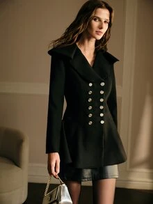 MOTF PREMIUM WOMEN'S SOLID COLOR FASHION VERSATILE DAILY CASUAL OVERCOAT - Black - View 6