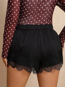 Elaquor Plus Size Women's Lace Patchwork Casual Glamorous Sexy Elegant Daily Shorts Going Out Night Evening Black Shorts Women Casual Thanksgiving Short Women - Black - View 2