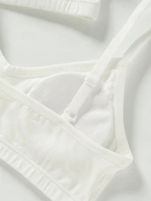 4pcs Girls' Bra Set, Traceable Cotton, Student Wear, Removable Cups, White - White - View 7