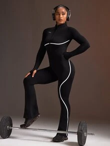 Powerista Women's Half-Zip Long Sleeve Sports Jumpsuit - Black - View 2