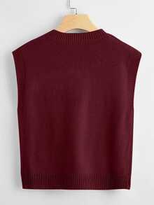 EMERY ROSE Plus Size Women's V-Neck Knit Vest Tank Top, Autumn New Loose Short Sleeveless Sweater Layering Outerwear, Burgundy Solid Color Basic Knit Top Fall - Burgundy - View 4