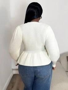 Selianne 女款圓領素色套頭毛衣，附荷葉邊飾邊 - 白色 - 查看 2
