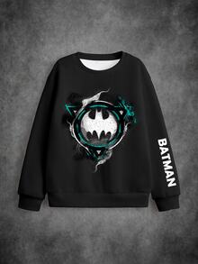 BATMAN X SHEIN Tween Boy Cartoon Print Long Sleeve Crew Neck Sweatshirt - White - View 6