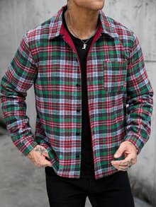 Manfinity CasualCool 男士休閒大衣，格紋布料，適合日常穿著，也是送給男友和丈夫的理想禮物 - 彩色 - 查看 4