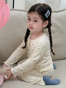 DAZY Infant/Toddler (Girl) Polka Dot Korean Style Autumn/Winter Loungewear - Apricot - View 5