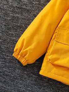 SHEIN 兒童青少年男孩休閒運動保暖內裡加厚黃色連帽夾克外套，適合秋冬、上學、家庭聚會、度假、派對，填充外套，冬季外套，冬季穿搭 - 黃色 - 查看 4