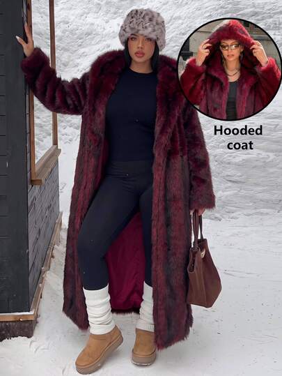 GalTyme Plus Size Women's Hooded Long Sleeve Loose Fashion Fuzzy Thick Coat