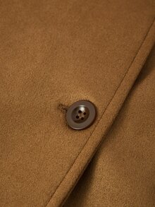 Rusticease Jaket Elegan Wanita Ukuran Besar Warna Polos Kerah Berlipat Bahu Jatuh Lengan Panjang Kancing Ganda untuk Musim Gugur - Coklat - View 3
