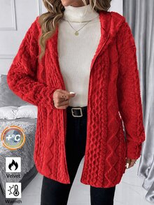 SHEIN Clasi 大尺碼女款拉鍊抓絨連帽外套，秋冬款 - 紅色 - 查看 6