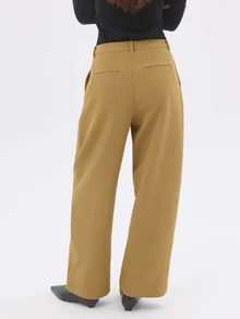 KÆRIA Hus High Waist Pleat Front Wide Leg Trousers - Compact Tailoring - Muted Chartreuse -Tailored - Pale Yellow - View 2