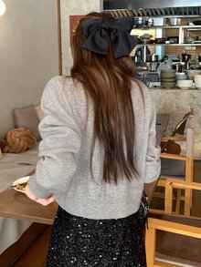 DAZY Women's Fall/ Sequin Decorated Casual French Cute Sweet Wedding Brunch Banquet Bow Contrast Patchwork Cardigan Gray - Grey - View 5