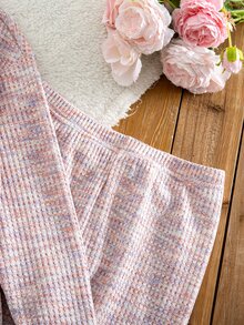 SHEIN Vintaside Kids 少女秋季套裝 3件組 溫柔復古風，花卉長袖上衣、修身長褲，秋季返校穿搭 - 粉色 - 查看 6