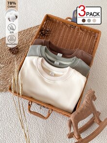 SHEIN 小男孩純色圓領長袖休閒運動衫套裝 - 彩色 - 查看 7