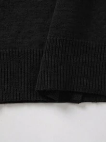 SHEIN 女款抽繩連帽針織開襟外套，秋季鈕扣前襟休閒毛衣 - 黑色 - 查看 4