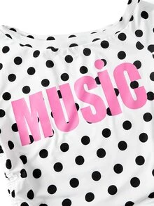 ROMWE Avant Y2K Light Matte Millennium Polka Dot Patchwork Asymmetric Shoulder Short Sleeve T-Shirt - White - View 3