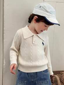 Dazy Kids Boys (Small) Turn-Down Collar POLO Neck Fitted Long Sleeve Autumn Sweater - Beige - View 5