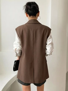 DAZY Women's Solid Color Casual Versatile Suit Vest - Brown - View 2