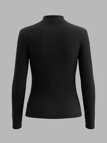 RosyDaze Women's Solid Color Fitted Versatile Daily Long Sleeve Top - Black - View 2