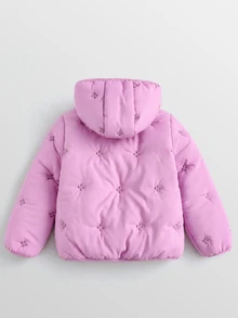 Maija Kids Maija Kids 1件少女可愛休閒精緻舒適百搭粉色刺繡條紋連帽長袖加厚外套，適合返校、外出、休閒活動、派對，秋冬穿著 - 粉色 - 查看 3