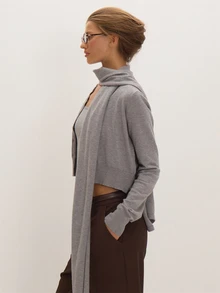 MUSEYN Grey Knit Scarf Detail 3 Pieces Cardigan Versatile Lounge Everyday Date Night Chic New Season Fall - Light Grey - View 4