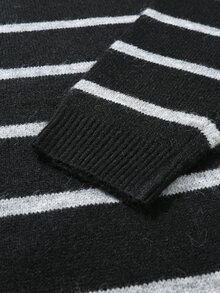 RONVEXI Men's Autumn/Winter Striped Crew Neck Long Sleeve Casual Versatile Sweater - Black and White - View 4