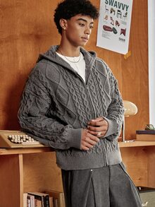 SWAVVY 男士純色休閒百搭日常穿著連帽衛衣 - 深灰色 - 查看 5