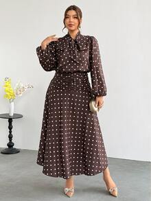 Firerie Plus Size Women Polka Dot Pleated Casual Party Dress - Multicolor - View 7