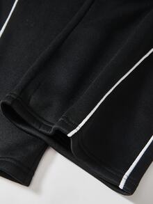 SHEIN 青少年男孩拼色休閒日常運動長褲 - 黑色 - 查看 3