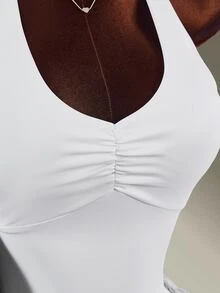Amplova Women's White Halter Neck Tank Top + Short Cake Skirt Shorts Sports Set - White - View 6