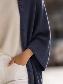 SHEIN 女款素色休閒百搭日常開襟衫 - 藏蓝色 - 查看 6