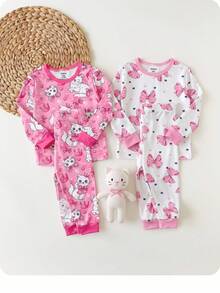 SHEIN 女嬰卡通印花長袖上衣與內搭褲2件式居家服套裝 - 粉色 - 查看 6