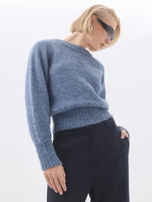 KÆRIA Hus Raglan Sleeve Crew Neck Marle Knit Sweater - Dusty Blue - Relaxed, Cosy, Layering, Modern - Navy Blue - View 3