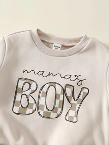 SHEIN 2pcs Baby Boy Checkerboard Pattern Sweatshirt & Sweatpants Set, Infant Outfit, Autumn/Winter Sports Set - Multicolor - View 3