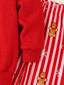 Young Girl Cartoon Print Long Sleeve Sweatshirt And Long Pants Casual Daily Set - Multicolor - View 4