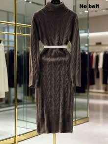 SHEIN Franclia 新款秋冬歐美休閒高領修身中長版毛衣洋裝 女款 - 咖啡棕 - 查看 7