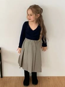DAZY Young Girl Plaid Casual Preppy Pleated Skirt - Khaki - View 4