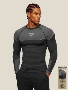 OTTIMOZO Men's Geometric Print Raglan Long Sleeve Sports T-Shirt - Black - View 1