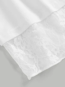 SHEIN Tween Girls White Knitted Fitted Waist Design Contrast Lace 2 In 1 T-Shirt, Suitable For Daily Commute And Back To School Outfits - White - View 6