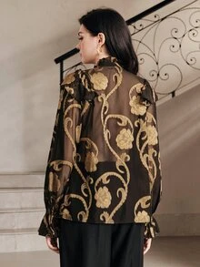 Anewsta Modern Vintage Style Long Sleeve Blouse With Ruffle Collar Design For Women - Black - View 2