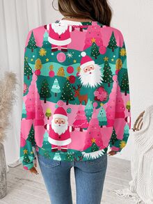 Comfylo Plus Size Women's All-Over Print Casual Daily Long Sleeve Sweatshirt - Multicolor - View 2