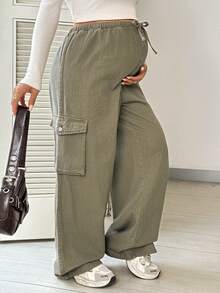 SHEIN Maternity Solid Color Casual Versatile Daily Wear Denim Jeans Western Outfits For Women Cowgirl - Green - View 4