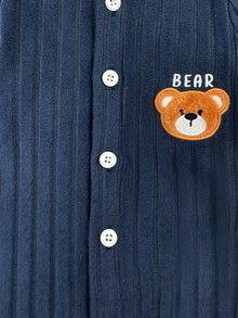 SHEIN 新生兒嬰兒貼花刺繡鈕扣連身衣與帽子套裝 - 寶藍色 - 查看 6