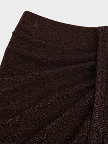 Sweetra CURVE Plus Size Women Elegant Elegant Elastic Silver Mesh Design Pleated Bodycon Long Skirt - Coffee Brown - View 8