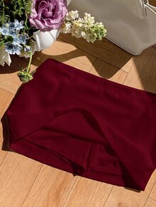 SHEIN Tween Girl Casual Daily Kids Shorts Red Fashion Skirt, Suitable For Summer, Lightweight Material - Burgundy - View 3