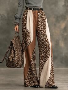 LUMIGAL Premium Casual Commuter Loose Leopard Print Pants With Belt - Multicolor - View 3